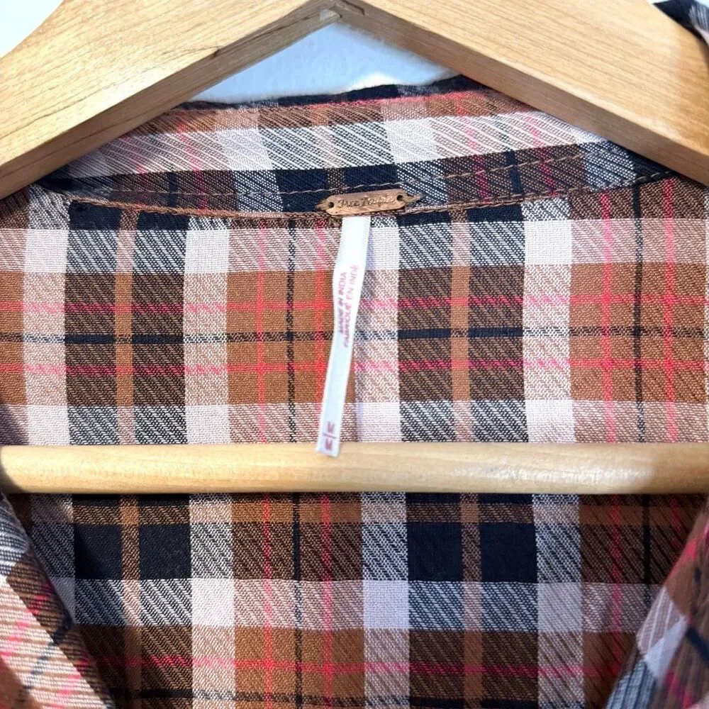 Free People‎ Copper Plaid Long Sleeve Blouse Size Medium NWT